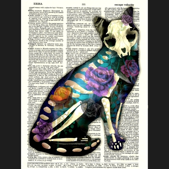 Sugar Skull Cat Gothic Dictionary Art Print Decor - Picture 1 of 4